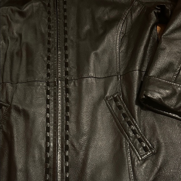 Vintage Liz Phillips Brown Soft Leather Long Coat, Faux Fur Lined Hood Women S - Picture 3 of 10